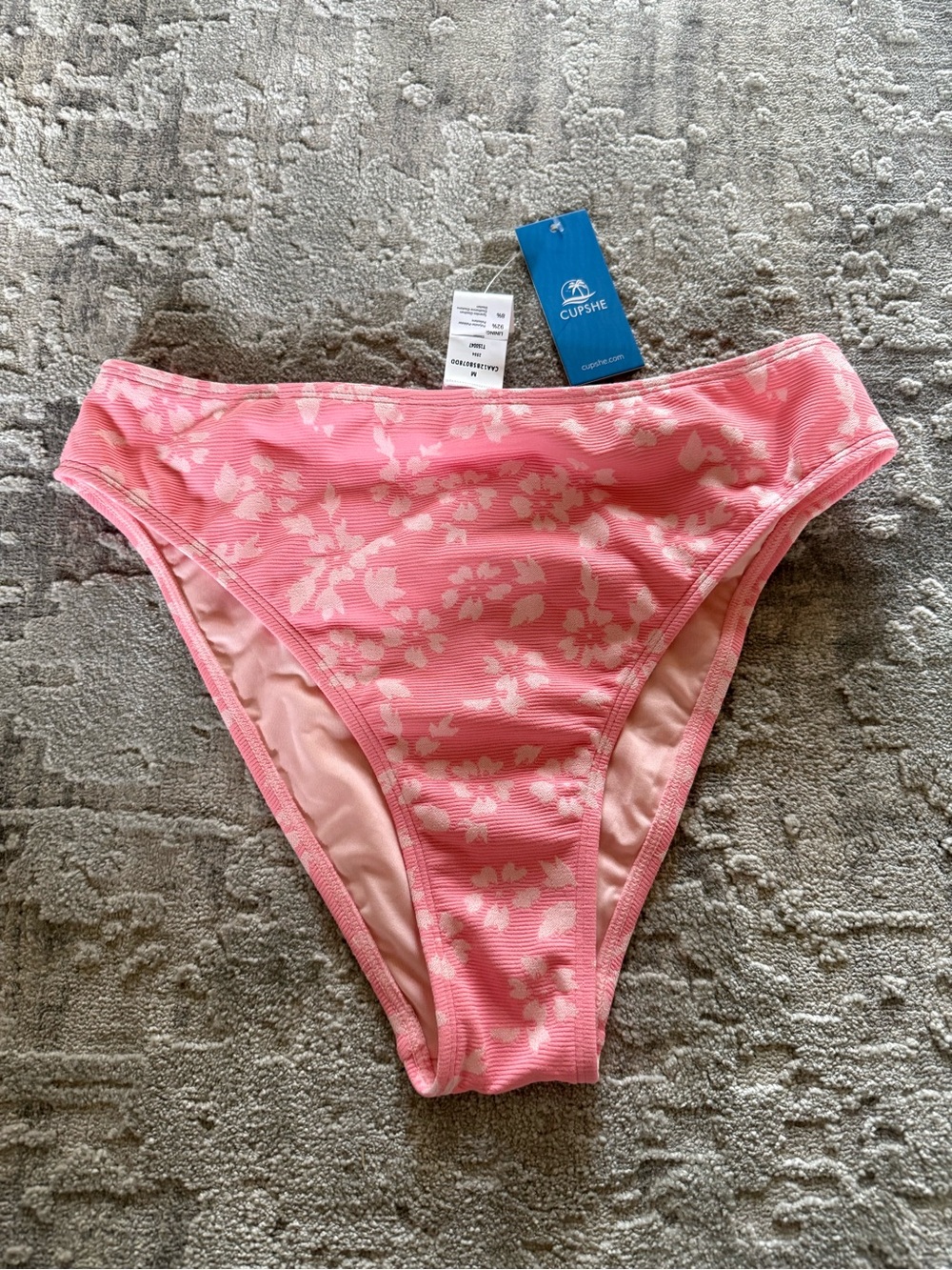 Cupshe Pink Floral Ribbed High-Waist Bikini Bottoms size M